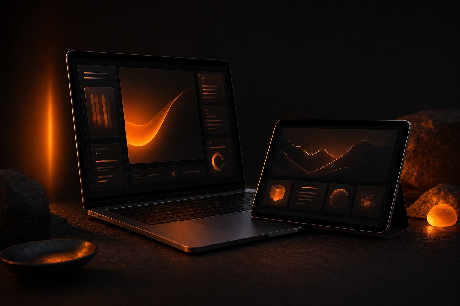 Digital Products products — dark editorial still life
