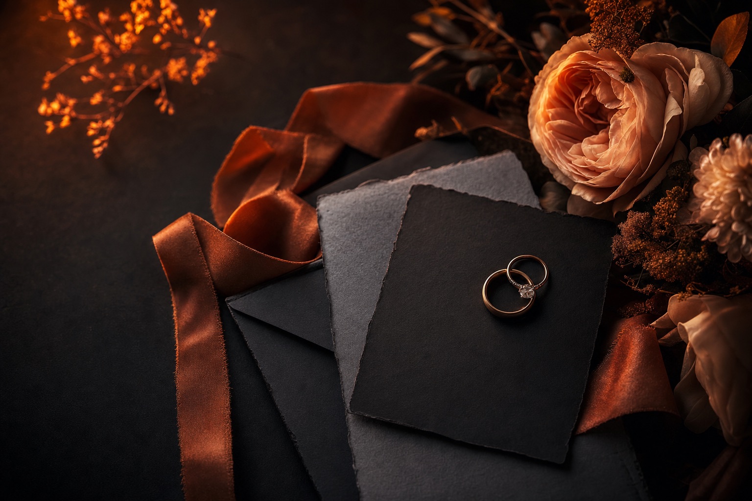 Wedding products — dark editorial still life